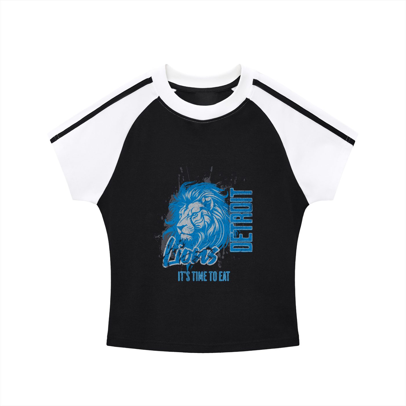 "roar of the d" urban streetwear contrast stripes bodycon raglan sleeve t shirt (black)