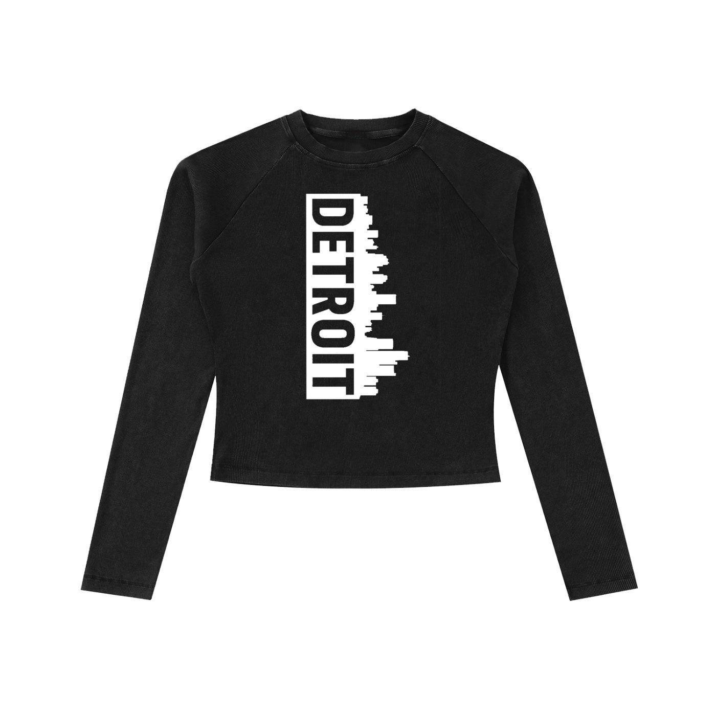 "detroit side" dyed washed raglan long sleeve slim t shirt (black)