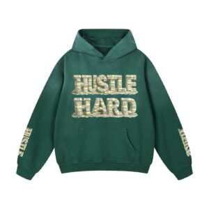 "hustle hard" urban streetwear heavyweight sunfade oversized hoodie