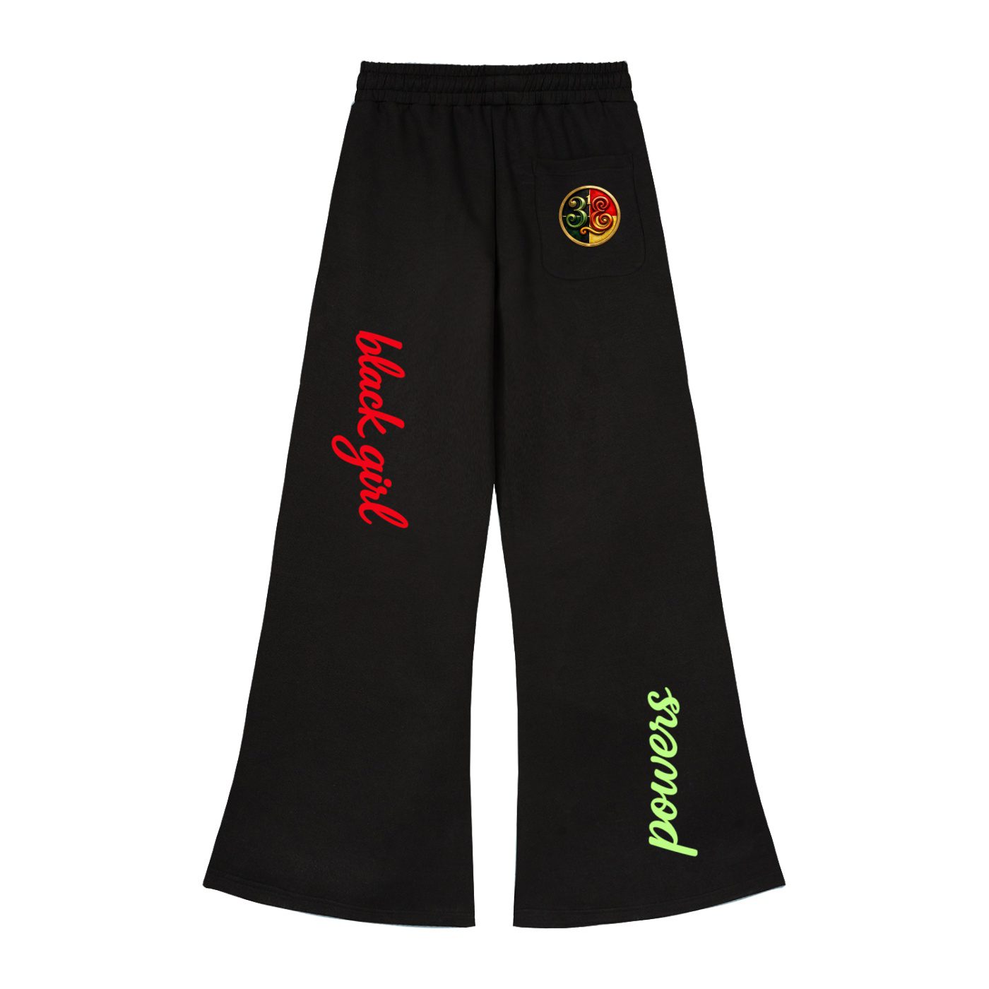 "black girl powers" wide leg drawstring sweatpants (black)