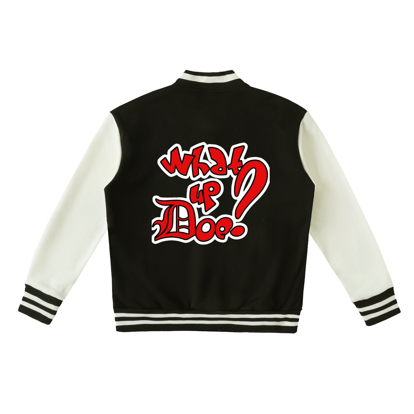 "whatupdoe" urban streetwear two tone fleeced varsity jacket