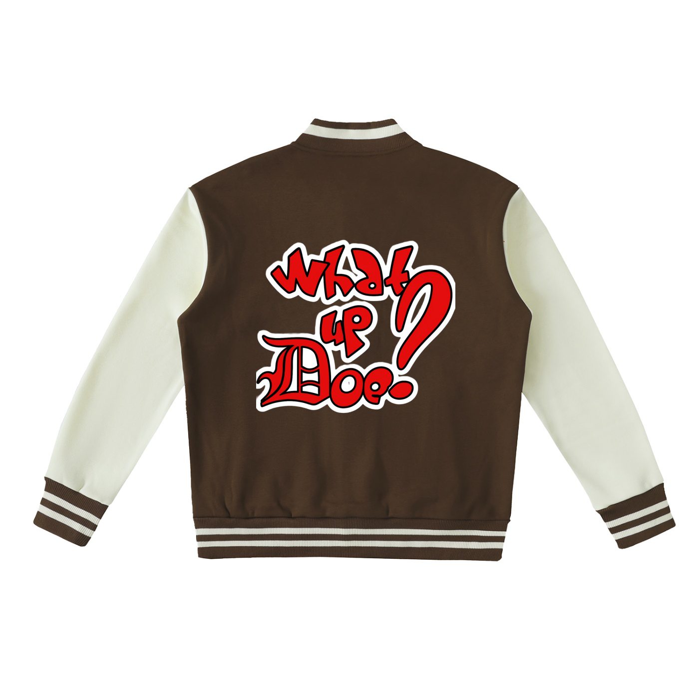 "whatupdoe" urban streetwear two tone fleeced varsity jacket