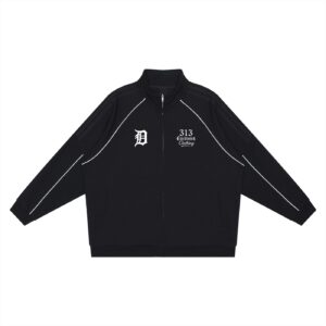 "detroit side" reflection striped raglan sleeve jacket b/w