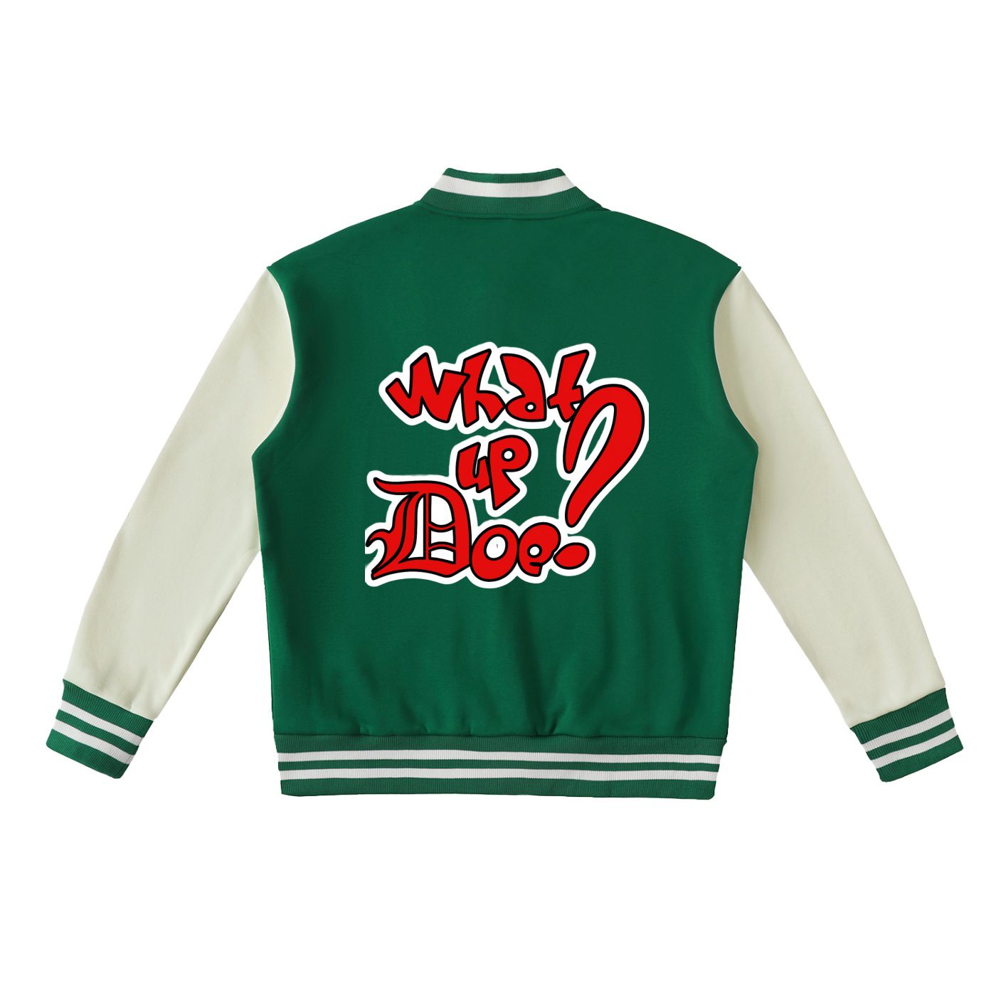 "whatupdoe" urban streetwear two tone fleeced varsity jacket