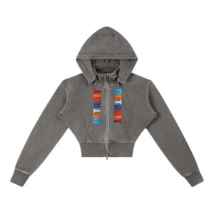 "313 teams" vintage washed cropped fleece hoodie (grey)