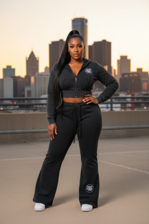 “Starlight” Detroit Logo Urban Streetwear Vintage Washed Cropped Fleece Hoodie Bundle (Black)