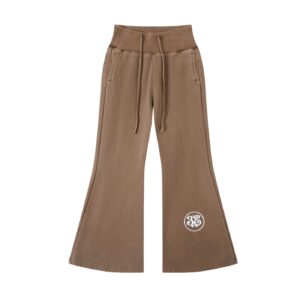 "starlight" logo urban streetwear vintage washed flared fleece pants (brown)
