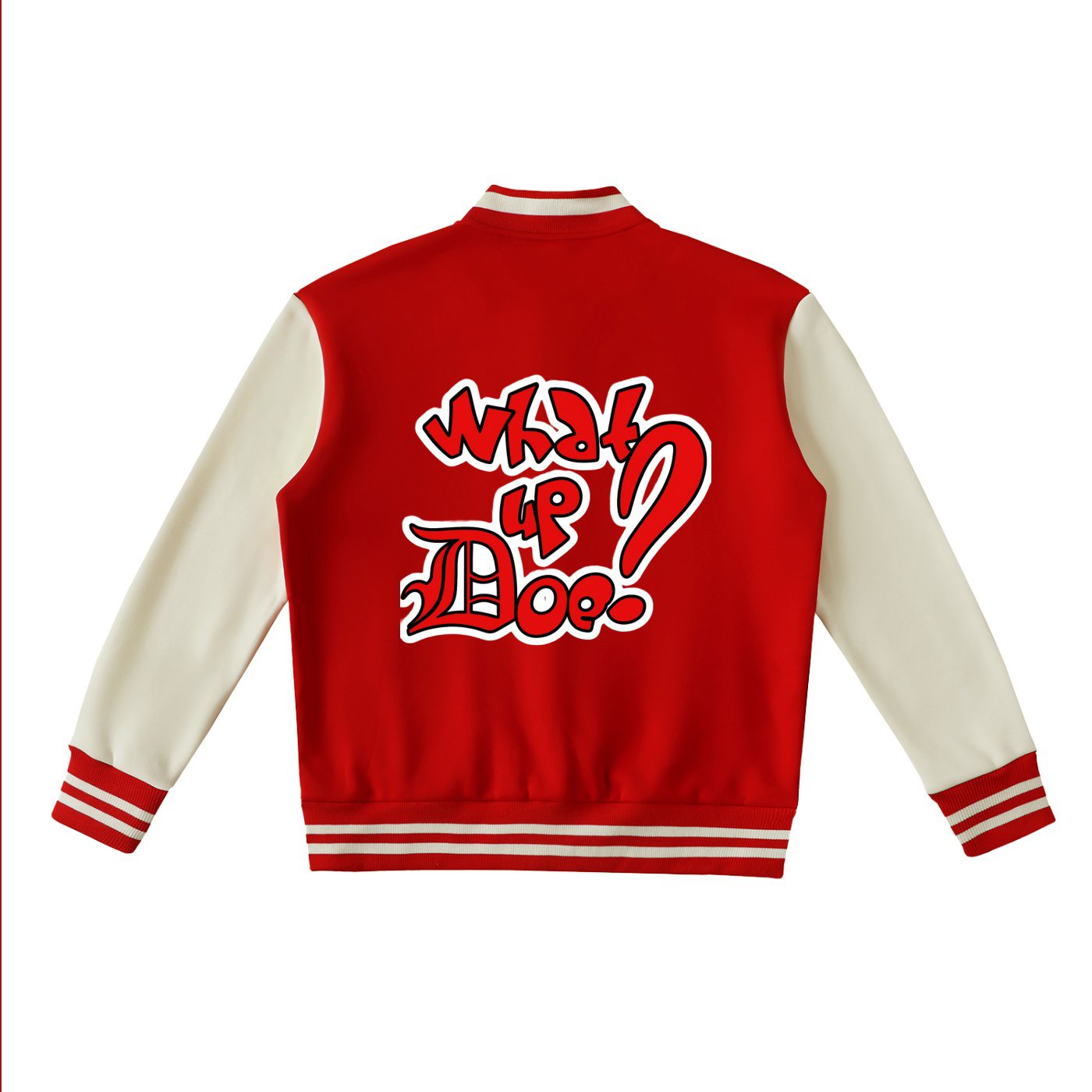 "whatupdoe" urban streetwear two tone fleeced varsity jacket
