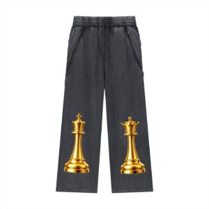 "chess not checkers" snow washed tape raw edge sweatpants (grey)