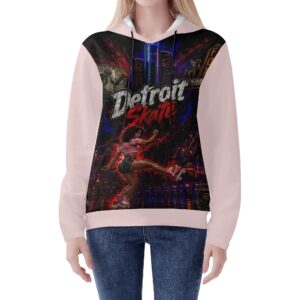 313 Emblems "Detroit Skate" Women's Lightweight All Over Printing Pullover Hoodie Sweatshirt Pink