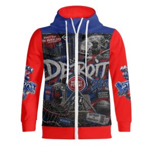 Detroit Pistons "Full Court Press" Adult Full Zip Turtleneck Hoodie Streetwear