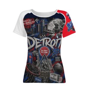 Detroit "Full Court Press" Women's All-Over Print T shirt W/B Sleeve