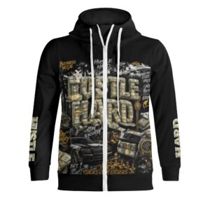 313 Emblems "Hustle Hard" Full Zip Turtleneck Hoodie Streetwear