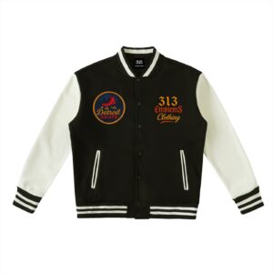 313 emblems "detroit skate" urban streetwear two tone fleeced varsity jacket