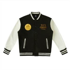 "detroit gold coin collection"can we just skate" urban streetwear two tone fleeced varsity jacket