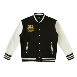 detroit skate "detroit gold" urban streetwear two tone fleeced varsity jacket