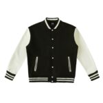 two tone fleeced varsity jacket
