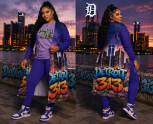 "I'm in Detroit" Women's Long Sleeve Cardigan and Leggings Sets