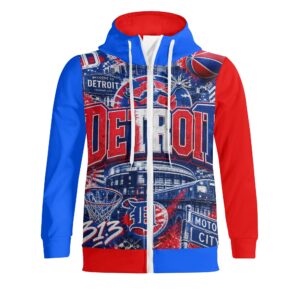 313 Emblems "Detroit Basketball" Full Zip Turtleneck Hoodie Streetwear