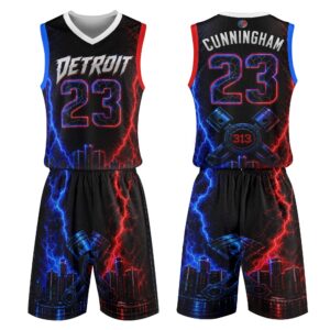 313 Emblems Pistons Basketball Jersey & Shorts