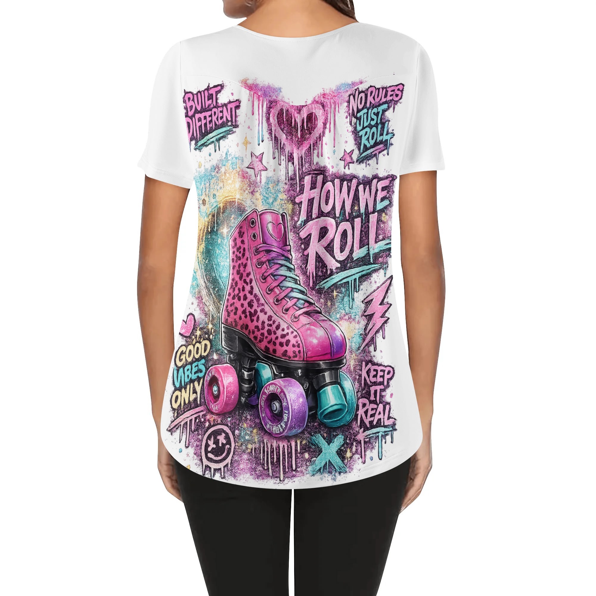 "How We Roll" Women's Blouse White/Pink - Image 2