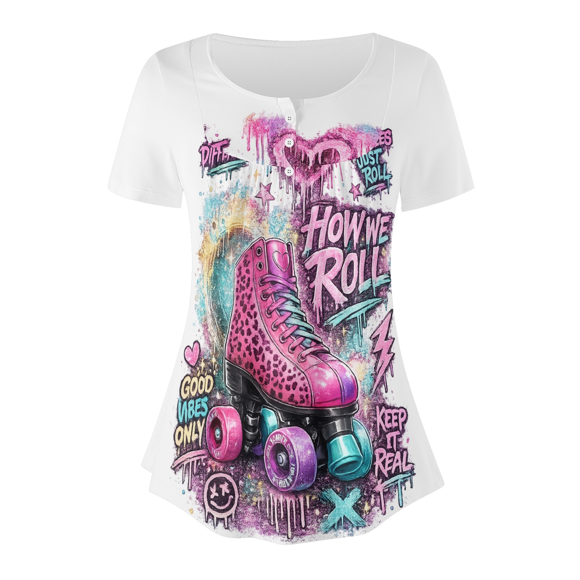 "How We Roll" Women's Blouse White/Pink - Image 3