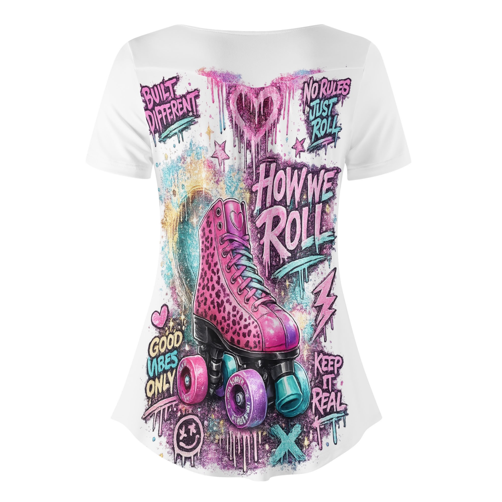 "How We Roll" Women's Blouse White/Pink - Image 4
