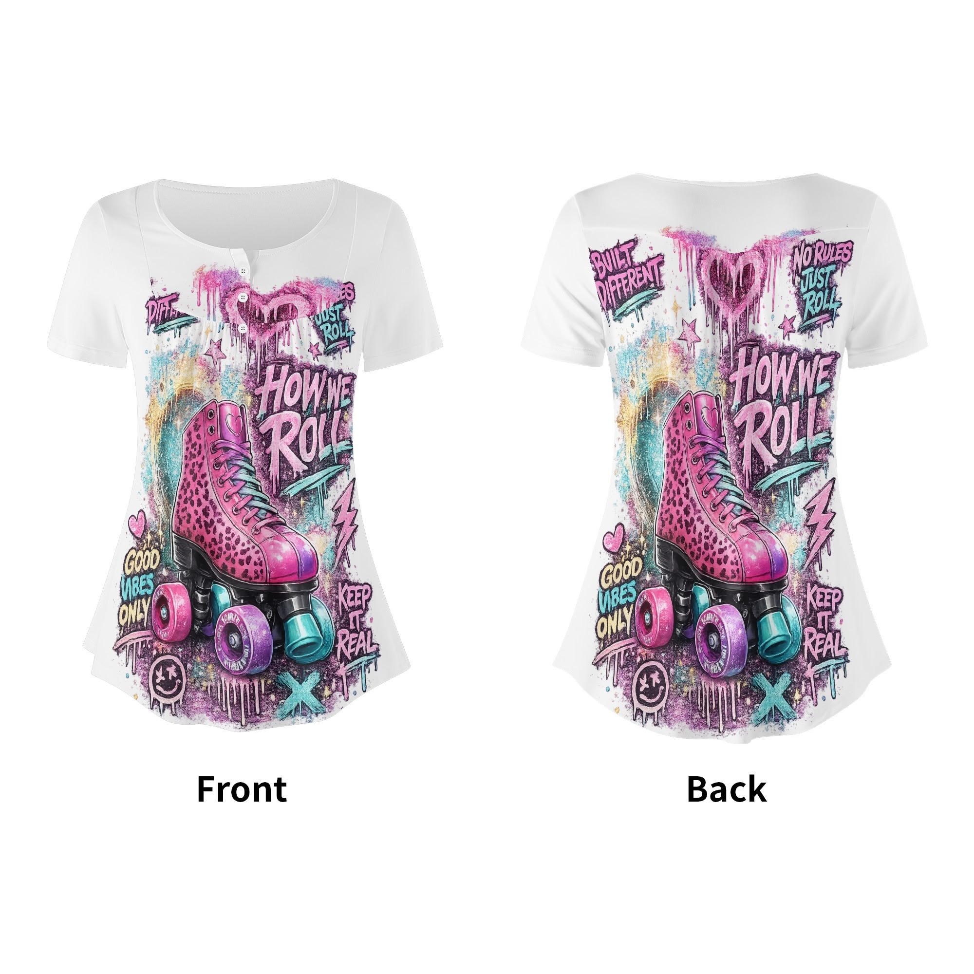 "How We Roll" Women's Blouse White/Pink - Image 5