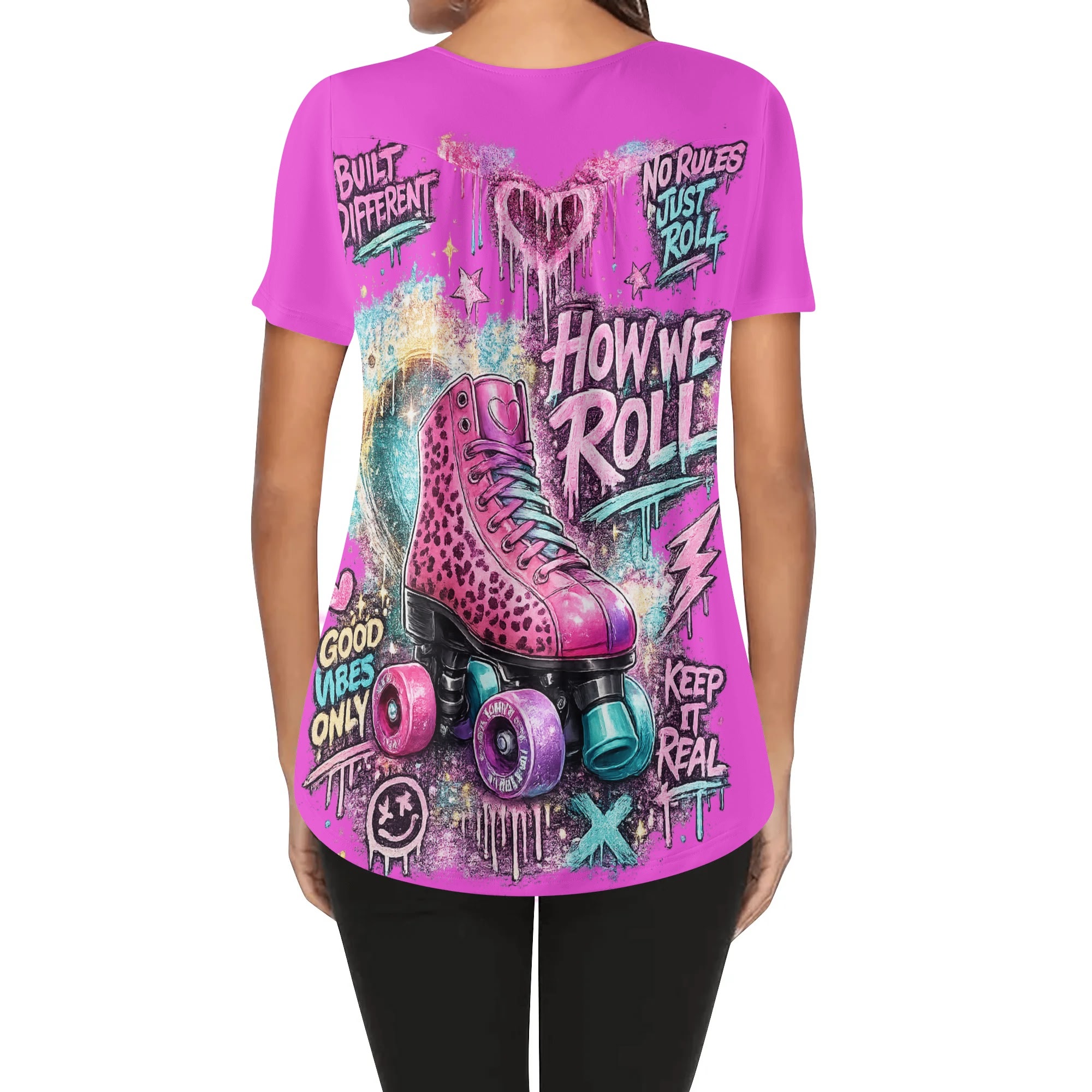"How We Roll" Women's Blouse White/Pink - Image 17