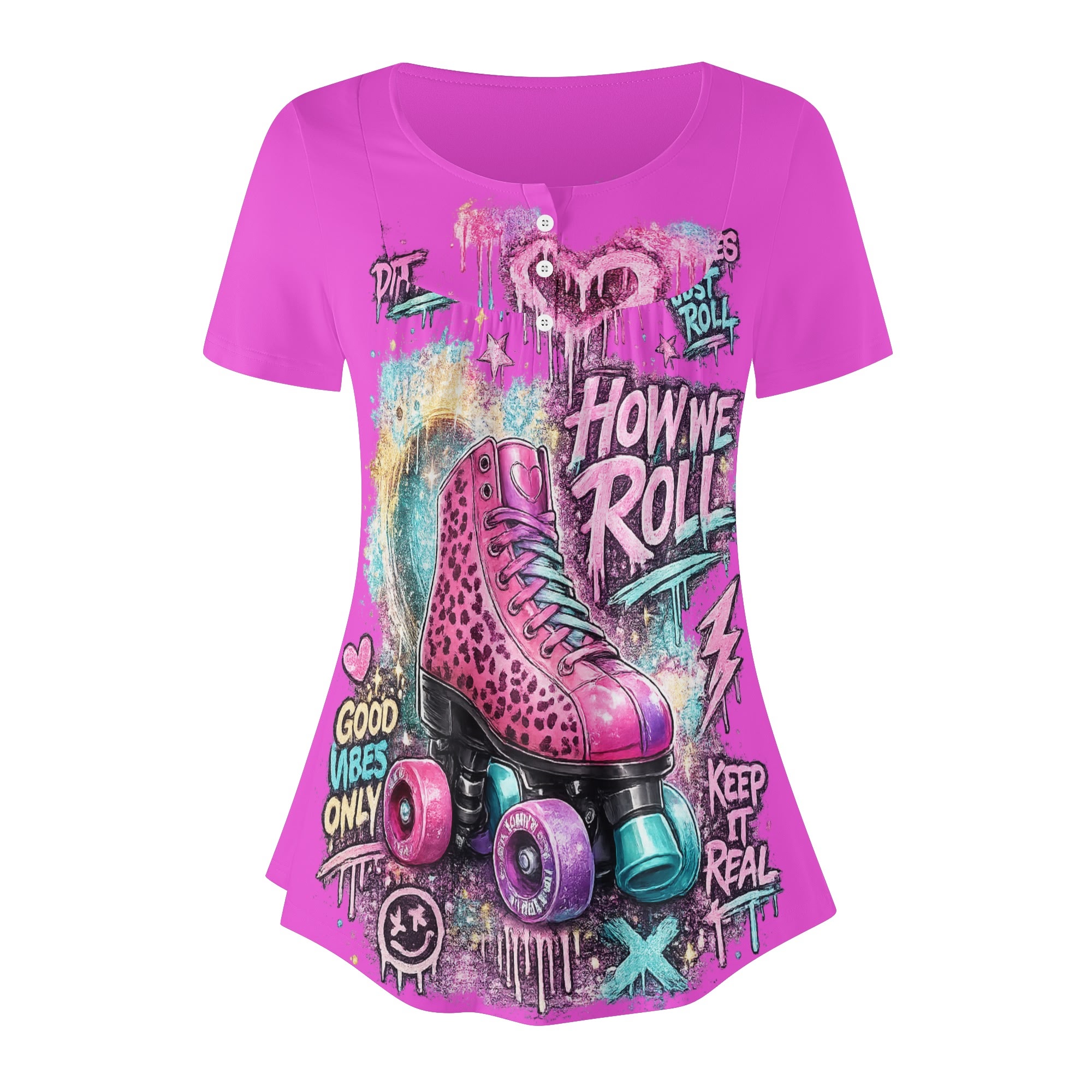 "How We Roll" Women's Blouse White/Pink - Image 18