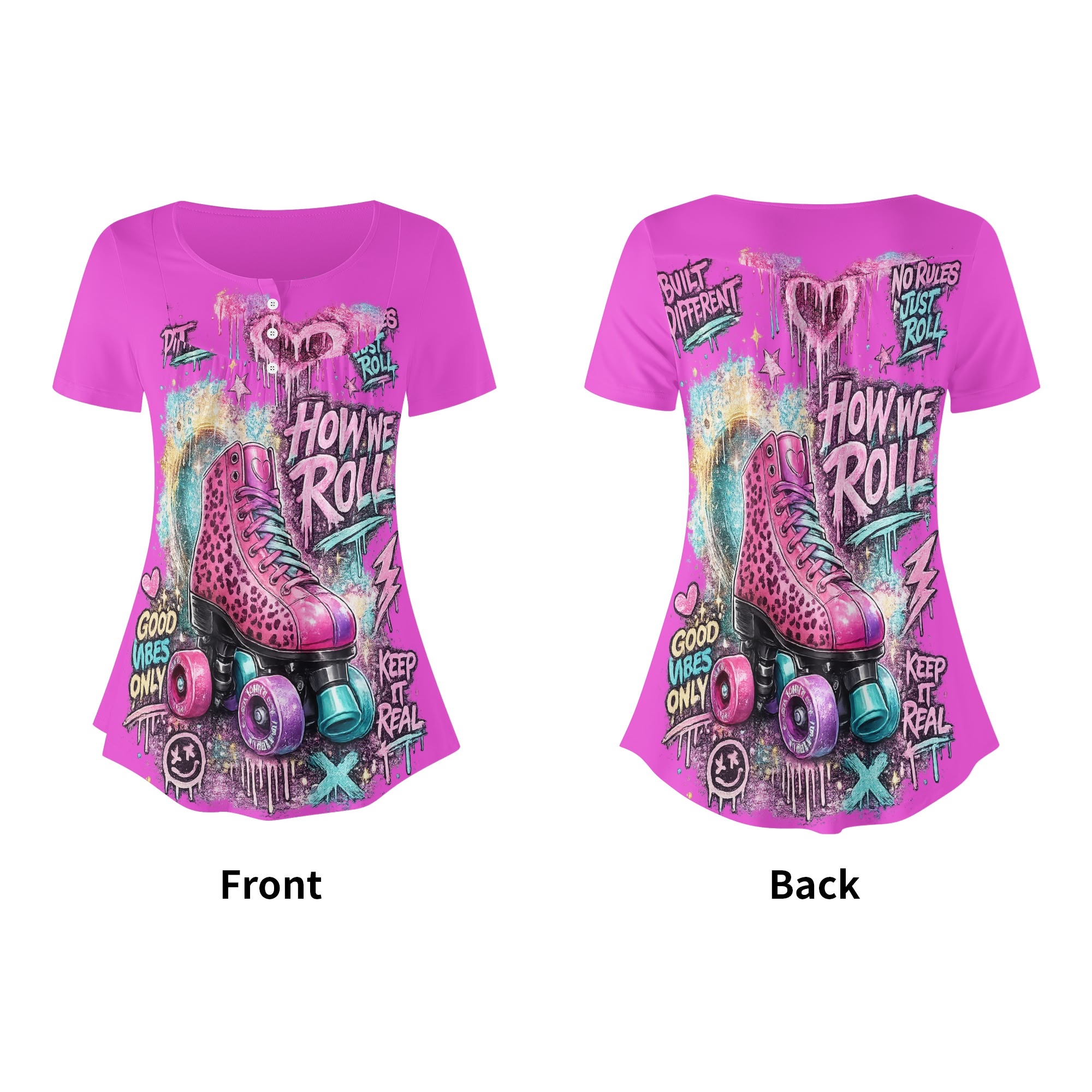 "How We Roll" Women's Blouse White/Pink - Image 20