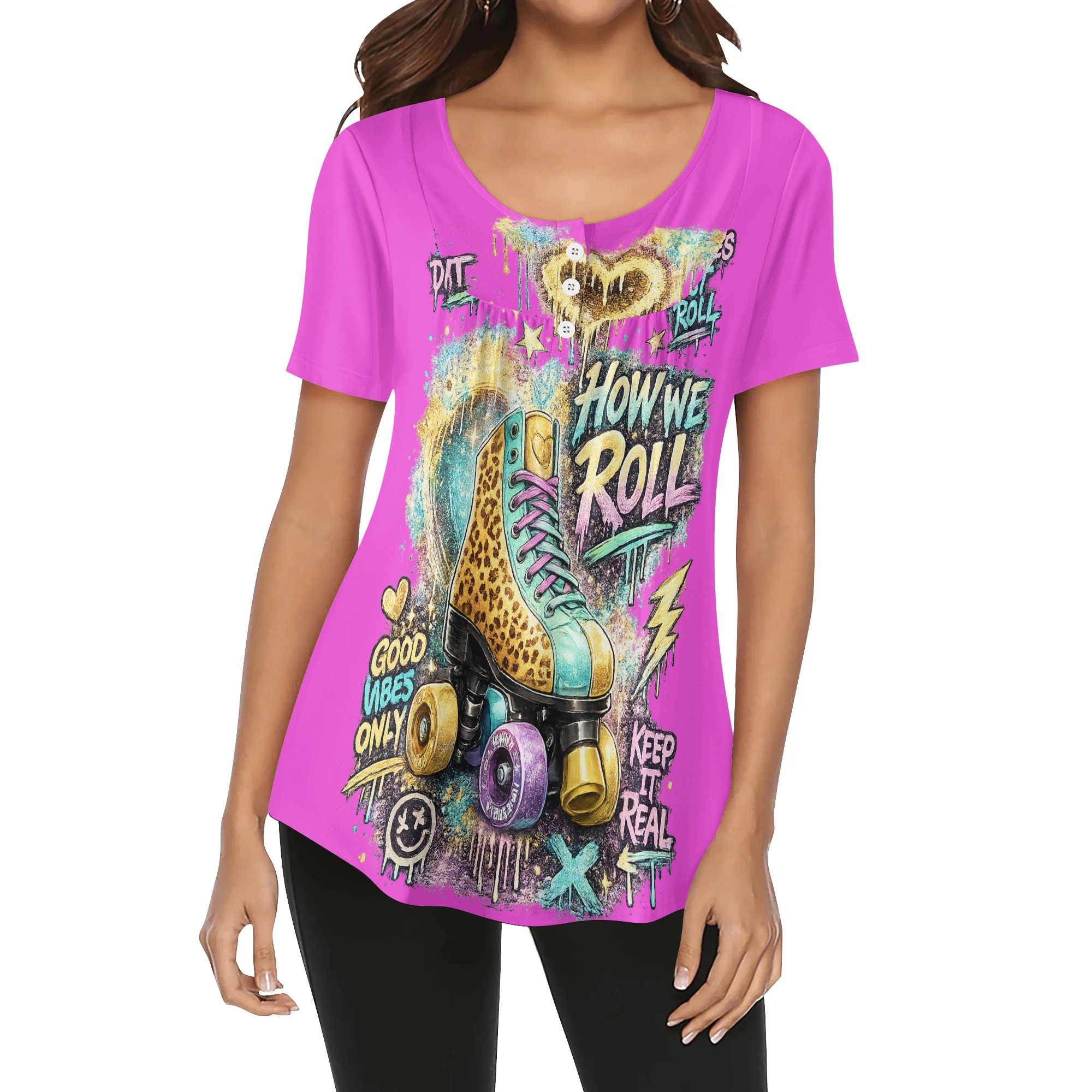 "How We Roll" Women's Blouse White/Pink - Image 11