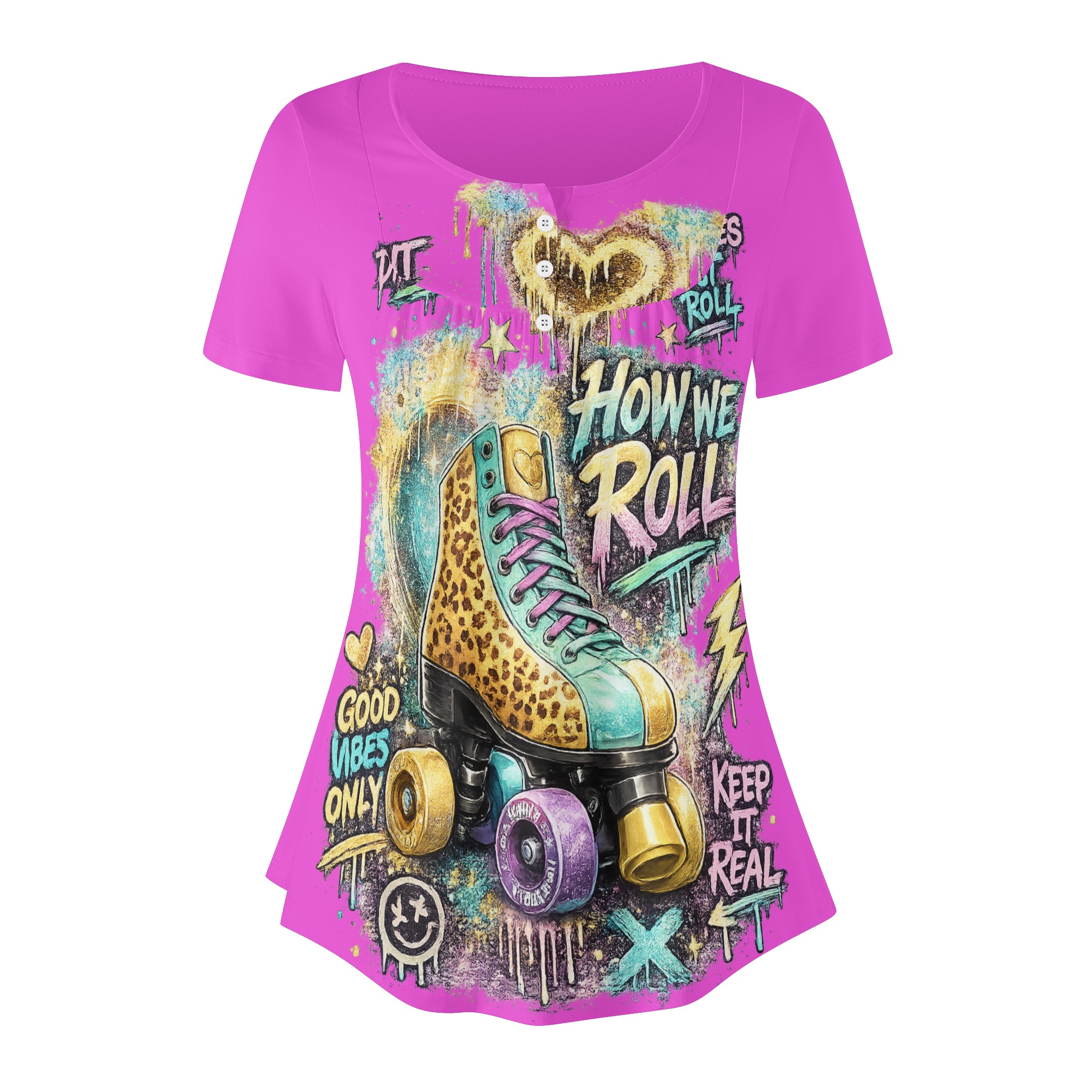 "How We Roll" Women's Blouse White/Pink - Image 13