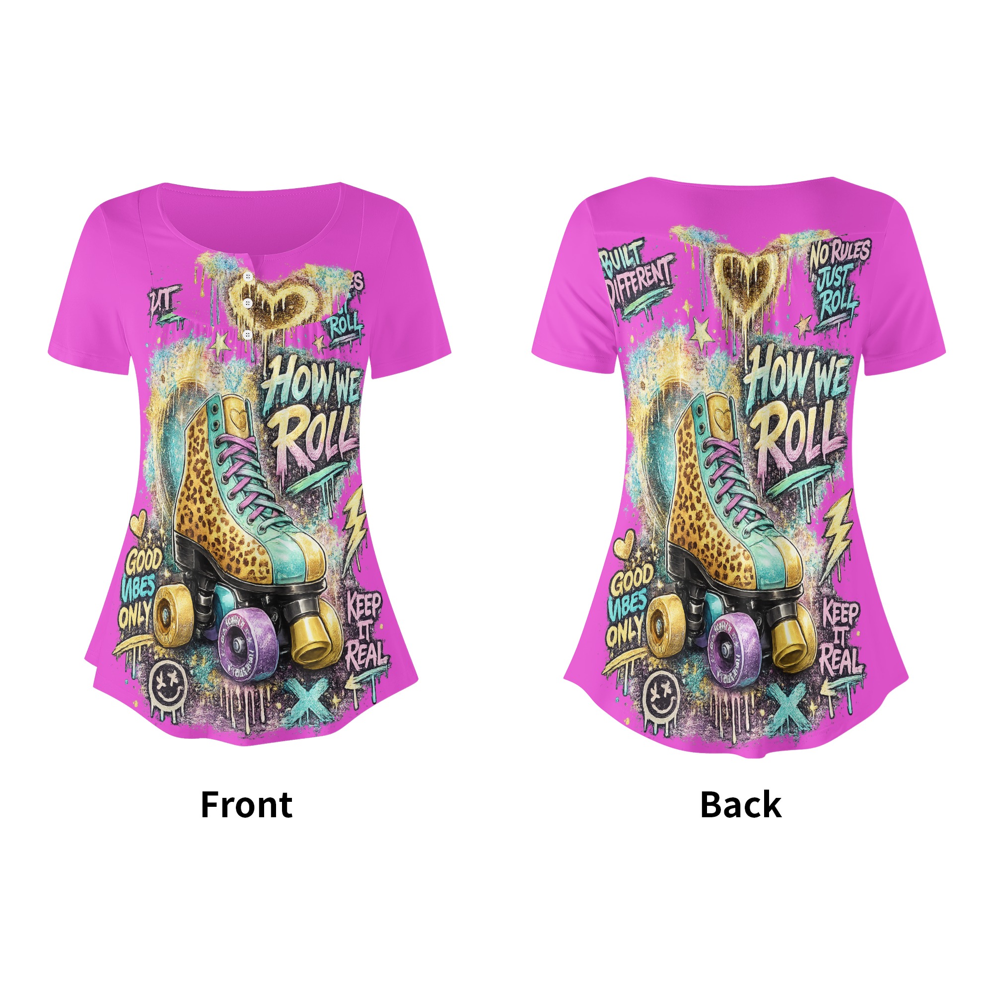 "How We Roll" Women's Blouse White/Pink - Image 15