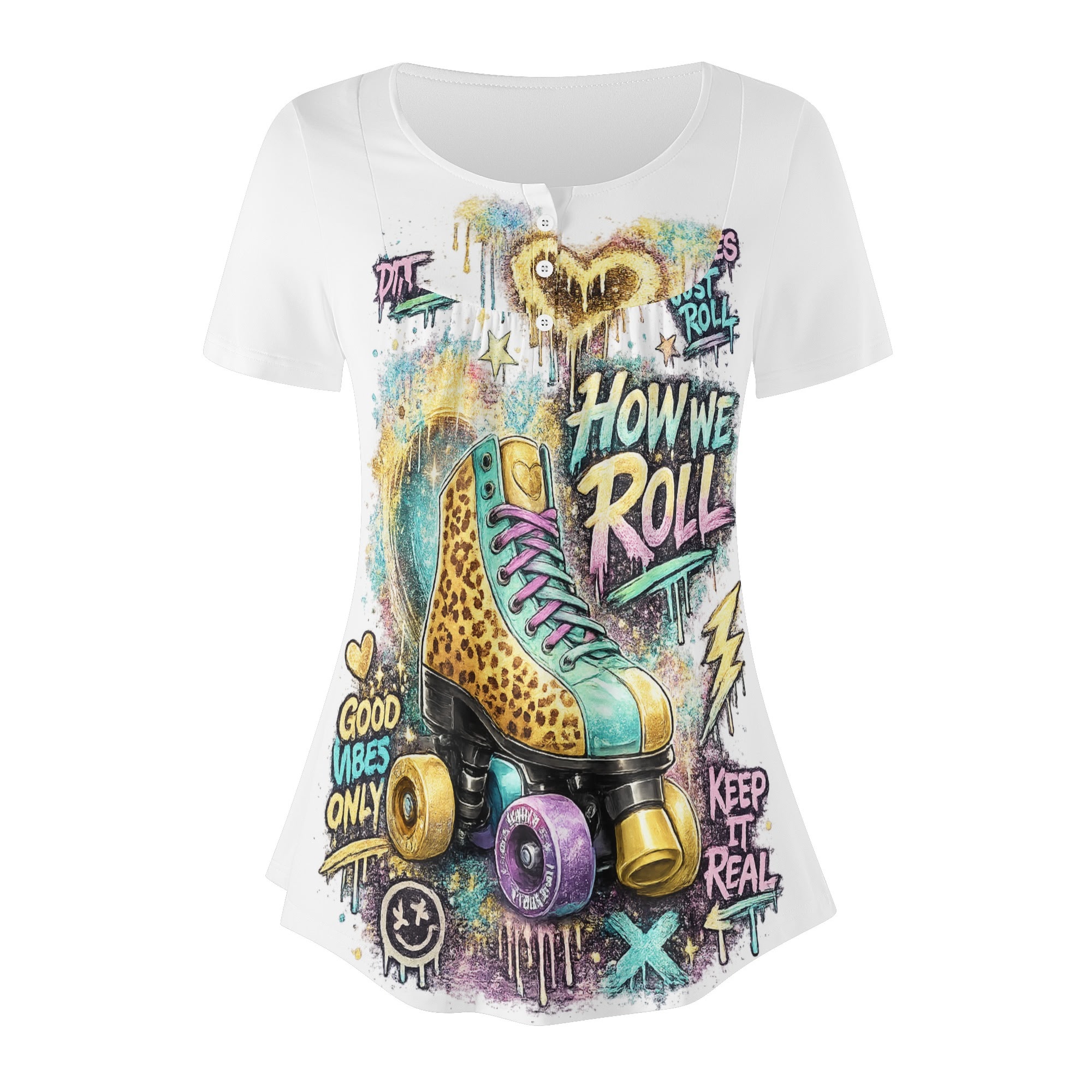 "How We Roll" Women's Blouse White/Pink - Image 8