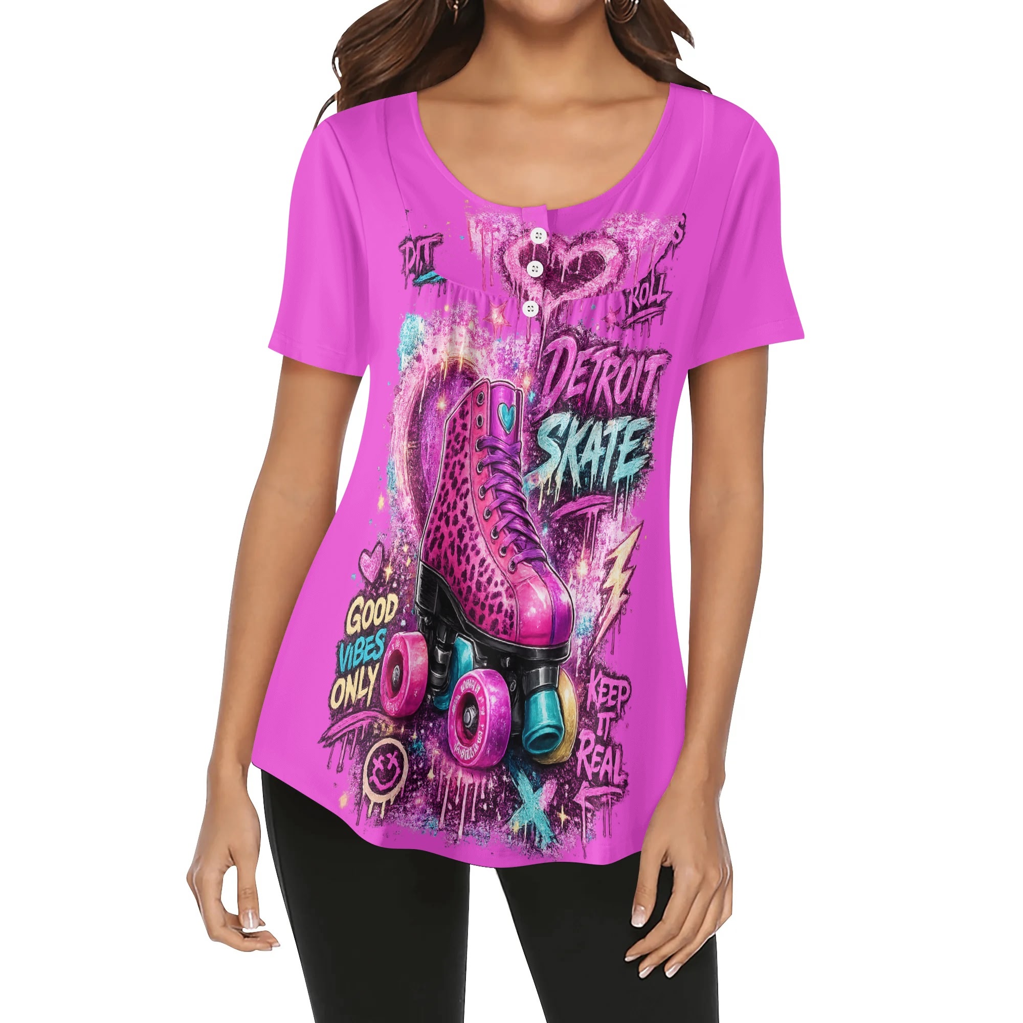 "Detroit Skate" Women's Blouse Multi Color - Image 6