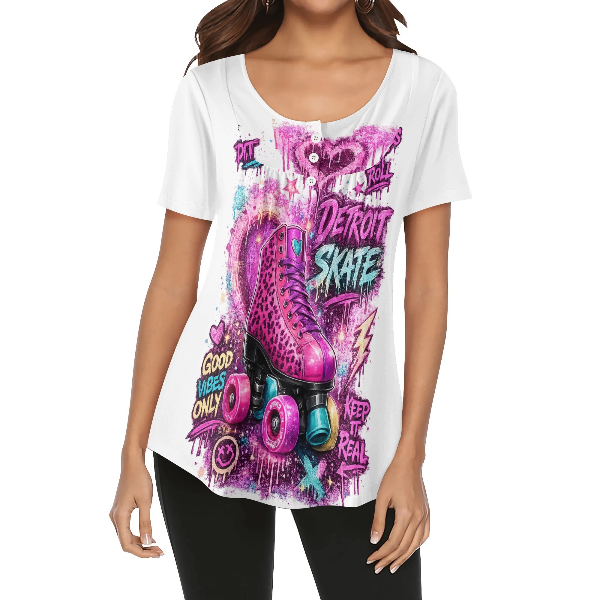 "Detroit Skate" Women's Blouse Multi Color - Image 11