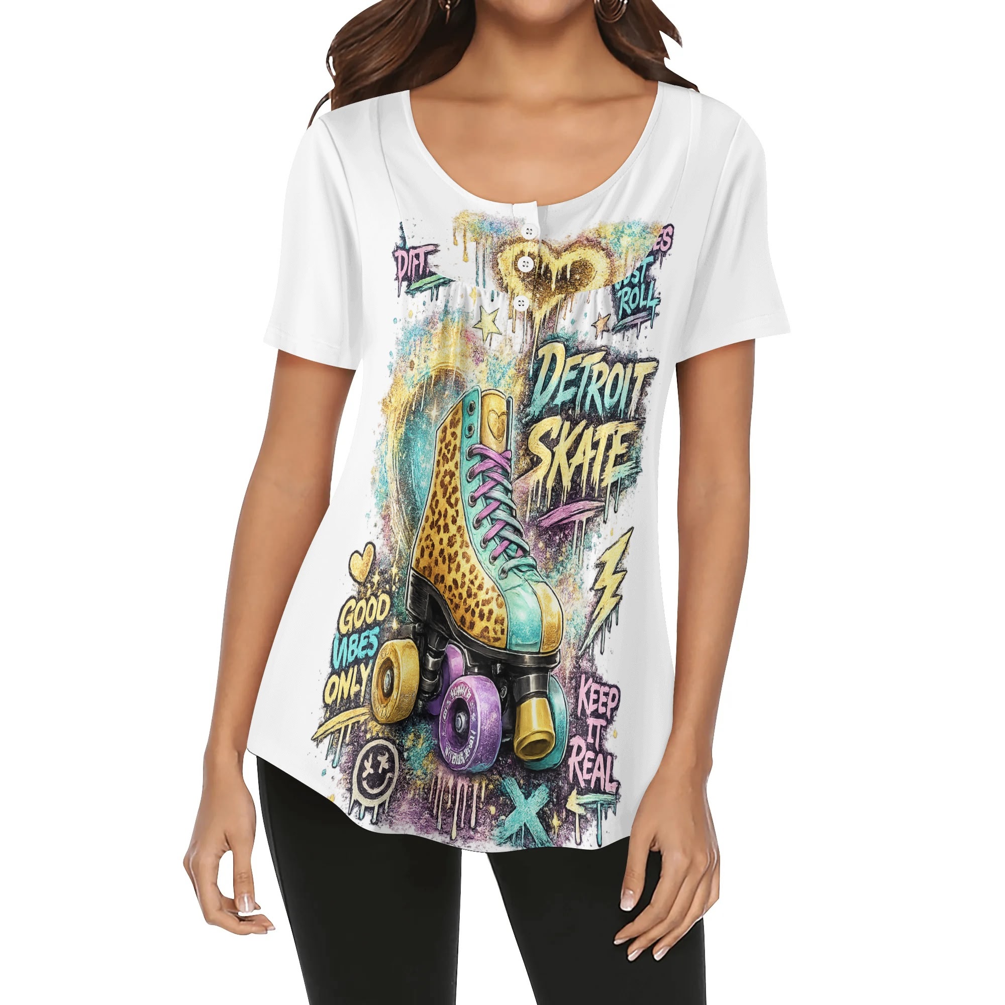 "Detroit Skate" Women's Blouse Multi Color - Image 16