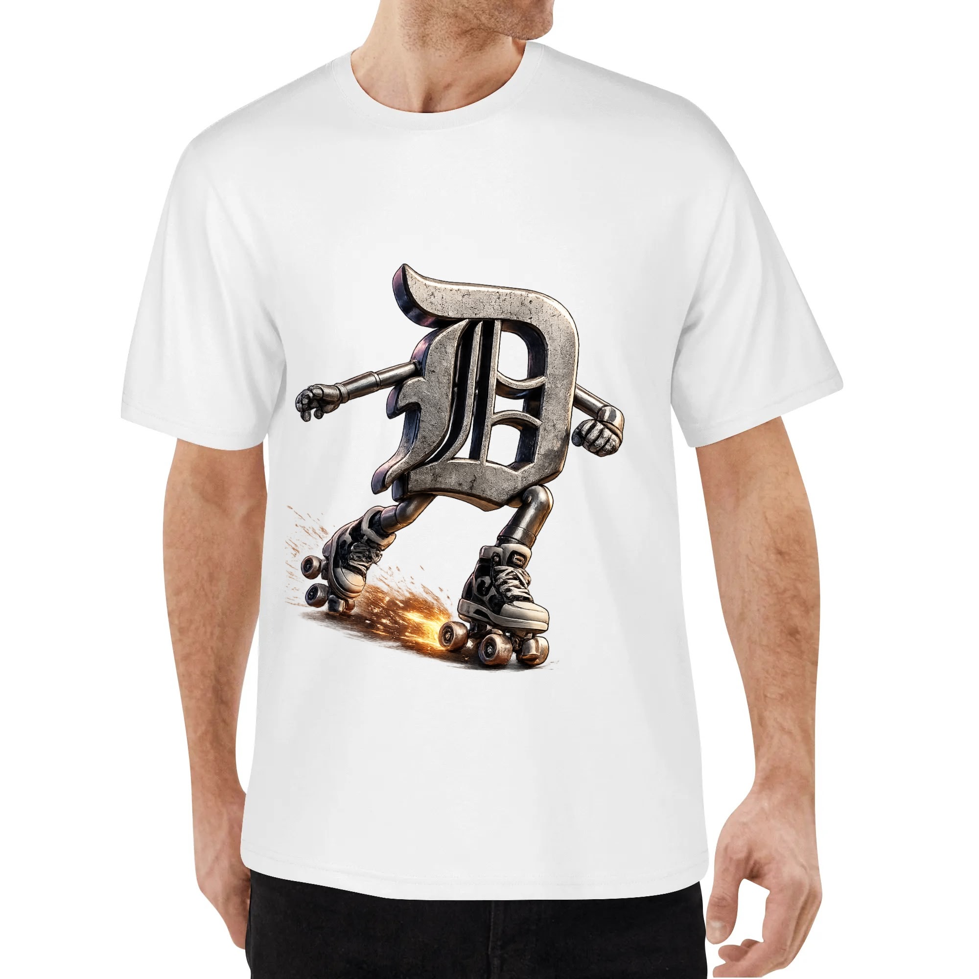 "Detroit Roller Skater" Crew Neck Short Sleeve T Shirts