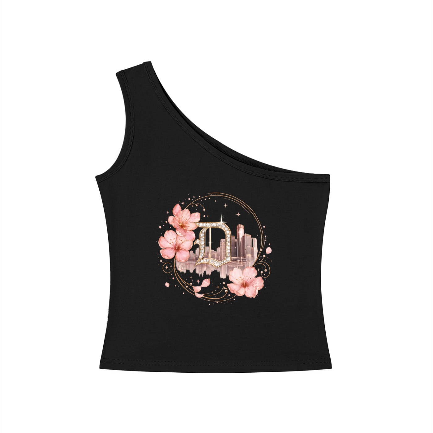 Women's One-Shoulder Crop Tank Top black