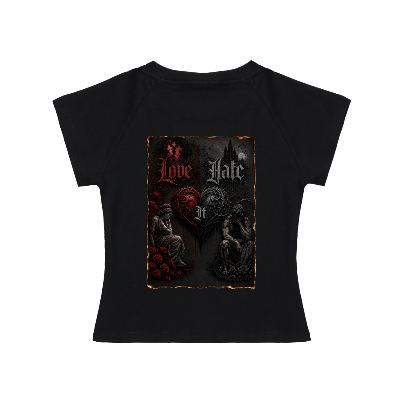 "Love/Hate" Raglan Sleeve Bodycon Top - Image 2