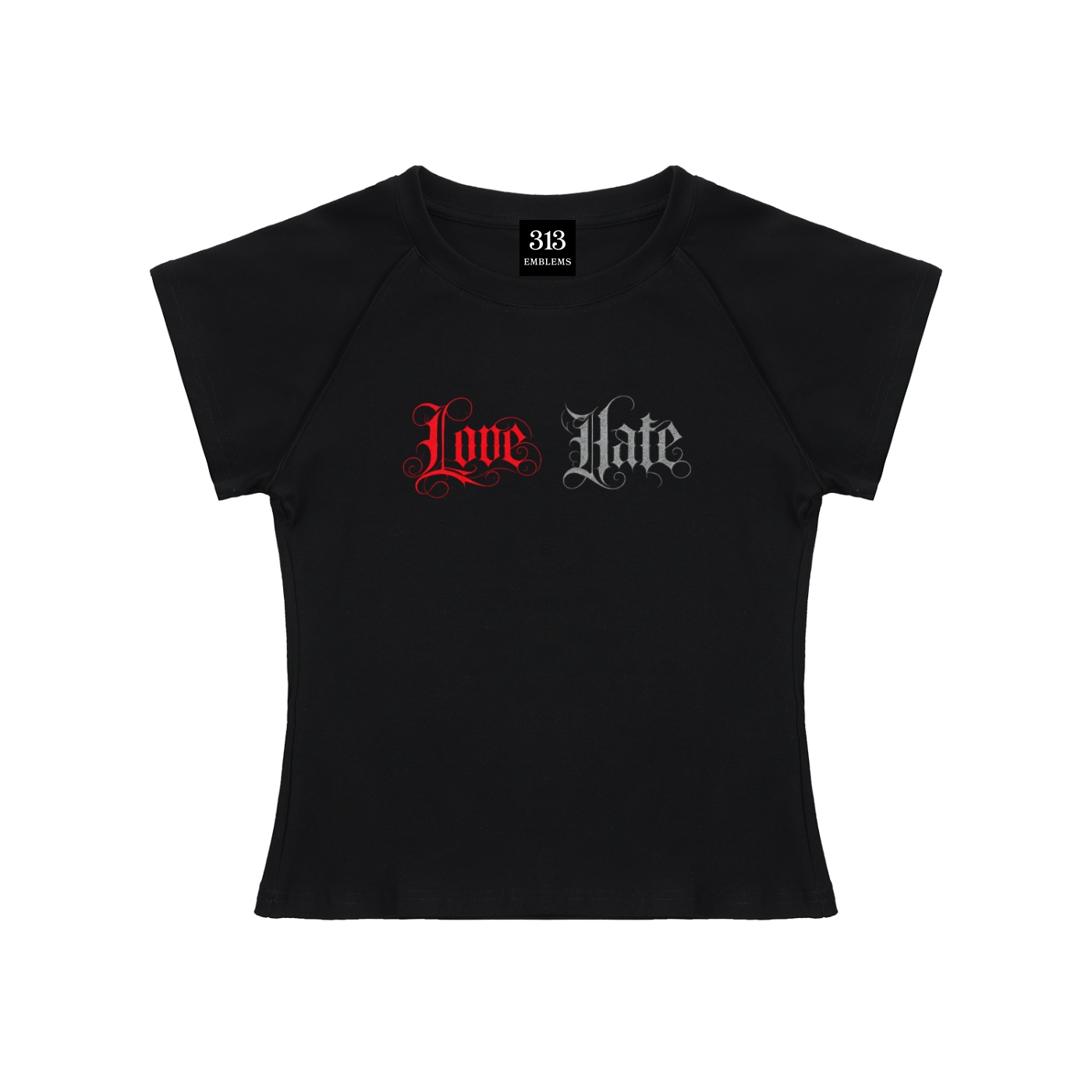 "Love/Hate" Raglan Sleeve Bodycon Top