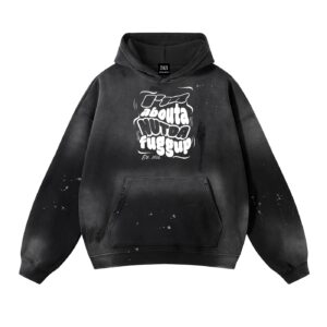 "NutDaFuggUp" Vintage Washed Frayed Fleece Hoodie