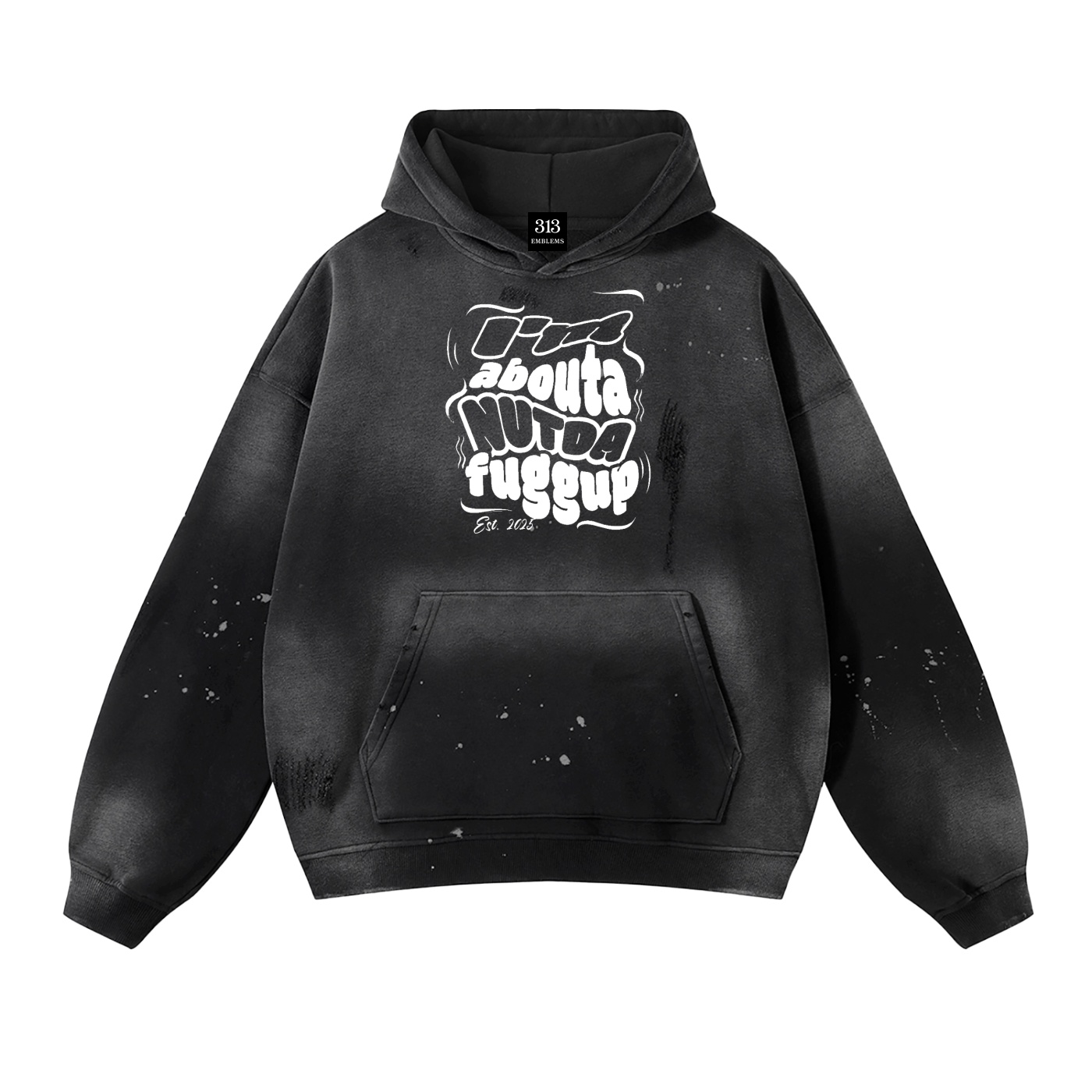 "NutDaFuggUp" Vintage Washed Frayed Fleece Hoodie