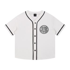 "DETROIT" Contrast Piped Button-Up Jersey black/white