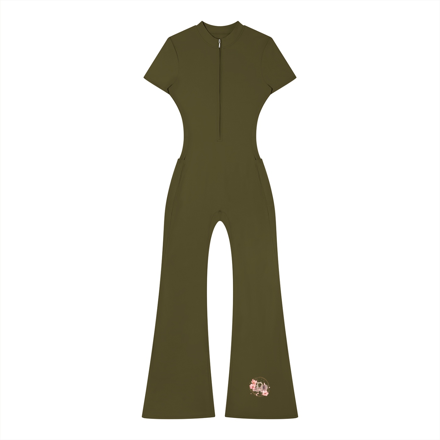 Women’s Tight Flared Leg Quarter-Zip Jumpsuit - Image 3