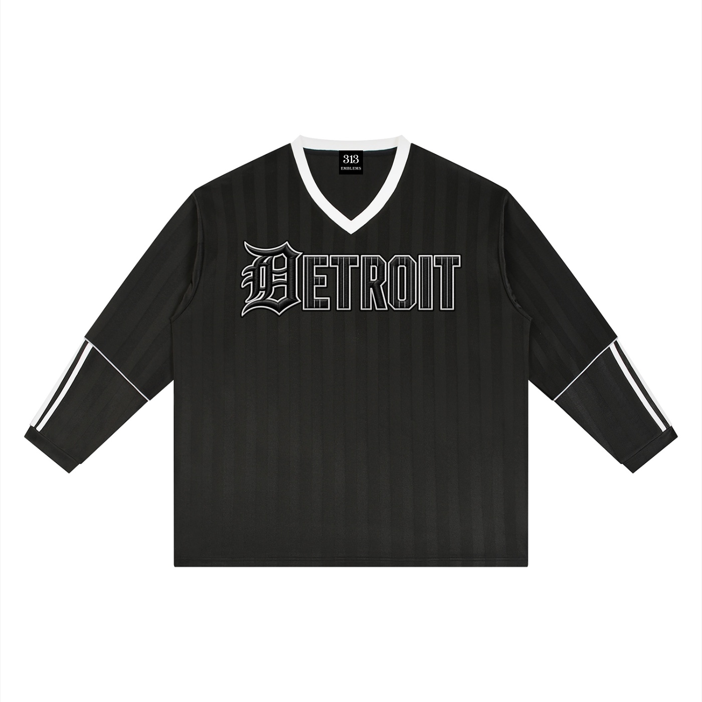 "DETROIT" Striped Soccer Jersey white/black