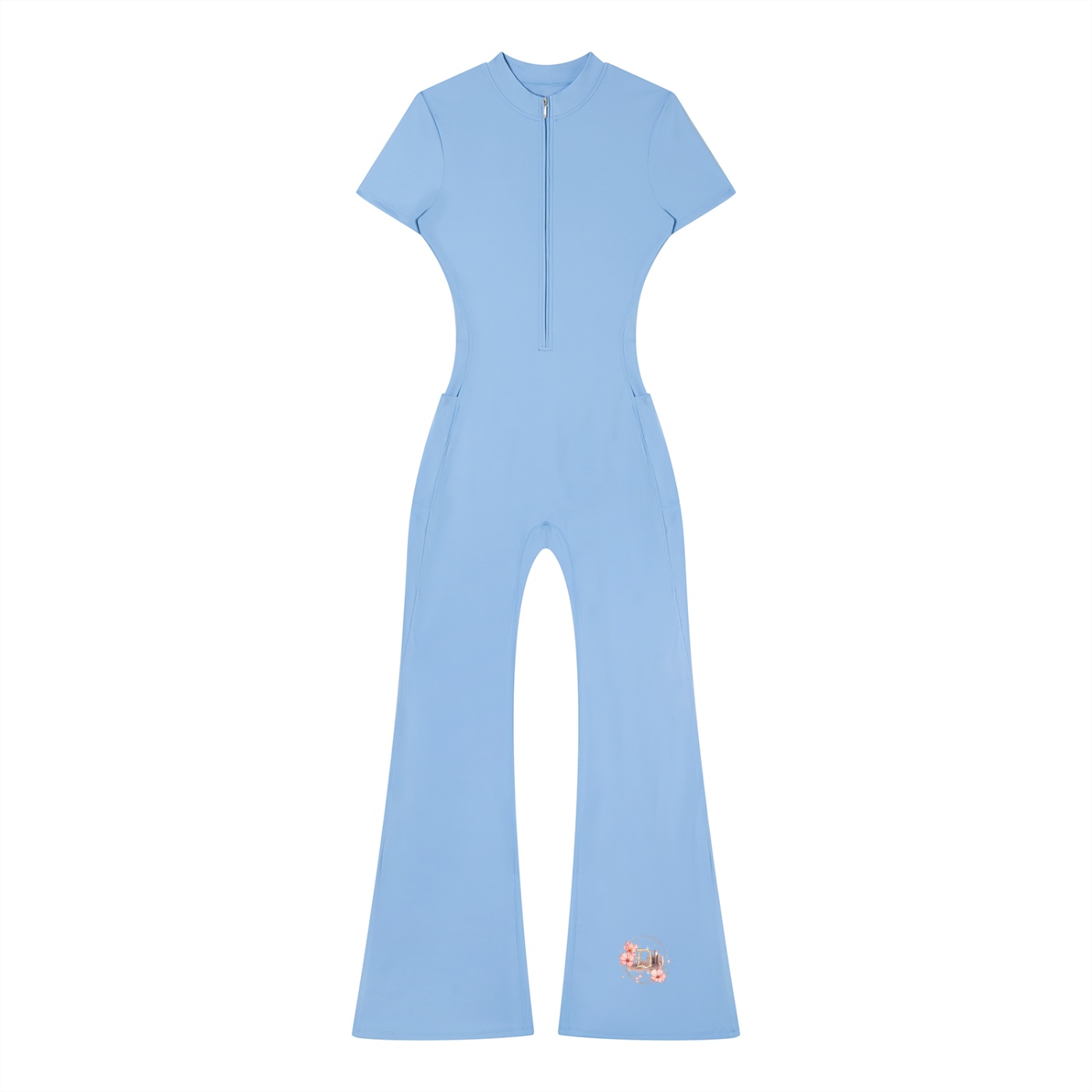 Women’s Tight Flared Leg Quarter-Zip Jumpsuit - Image 9
