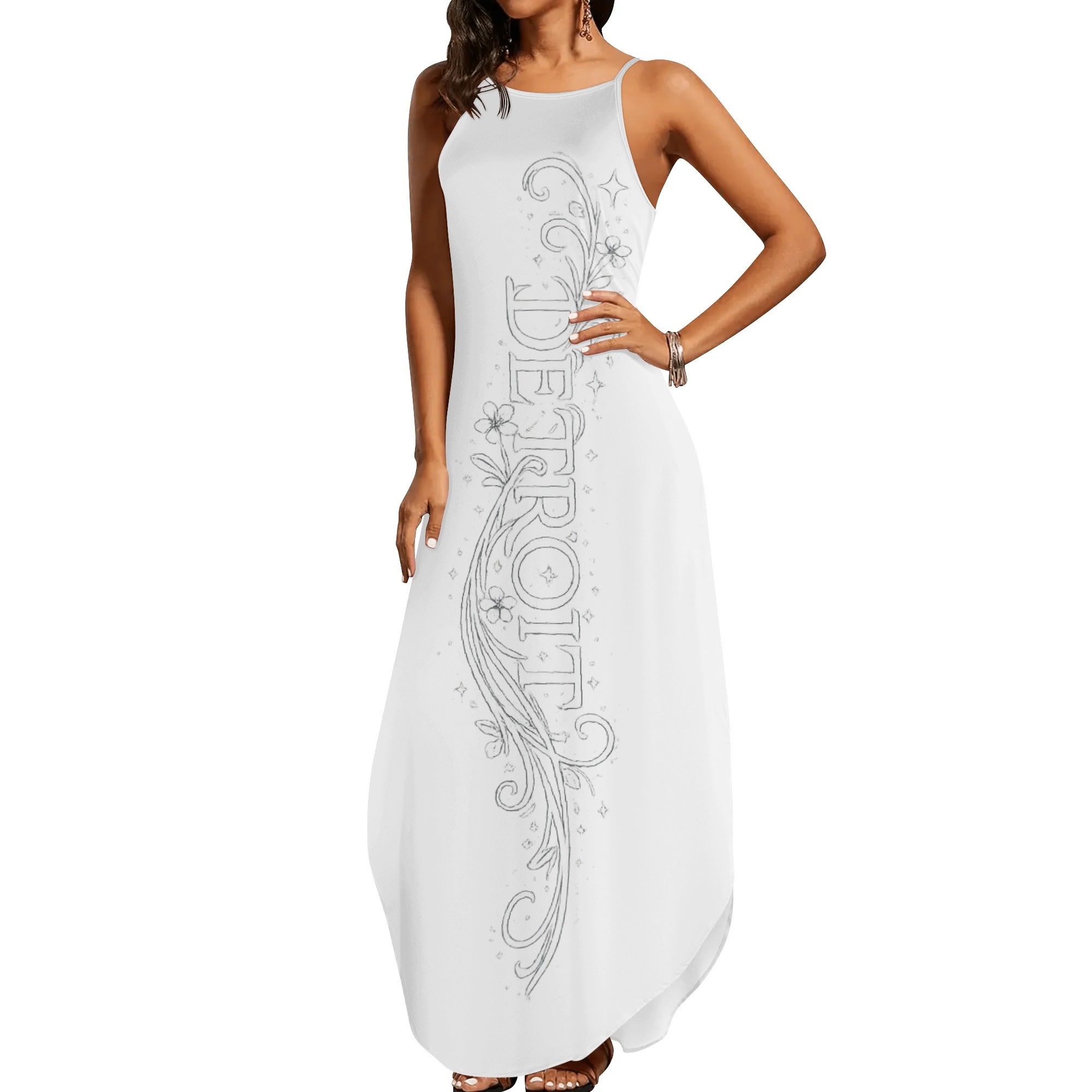 "This Is Detroit" Sleeveless Evening Dress (White)
