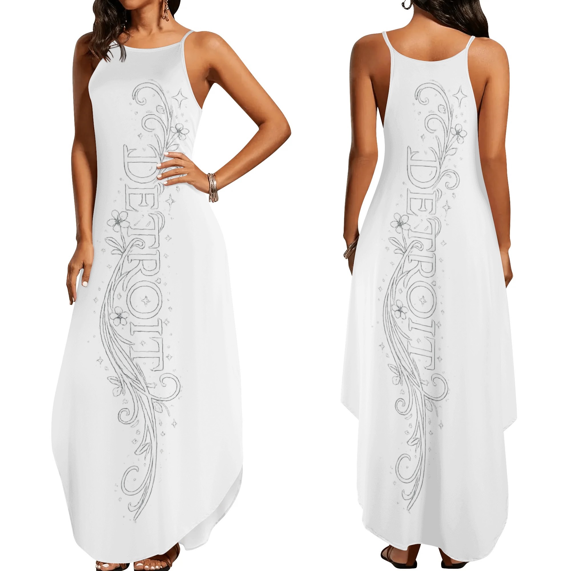 "This Is Detroit" Sleeveless Evening Dress (White) - Image 3